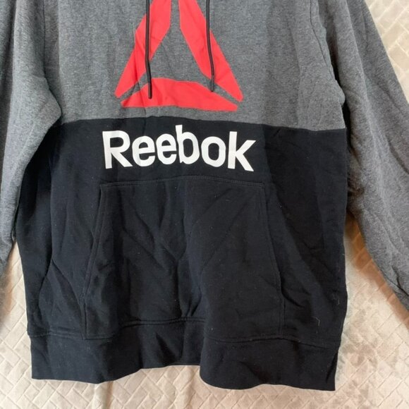 Reebok Mens XL Hoodie Sweat Shirt Gray Color Block Logo Cotton Blend Athletic - Picture 5 of 16